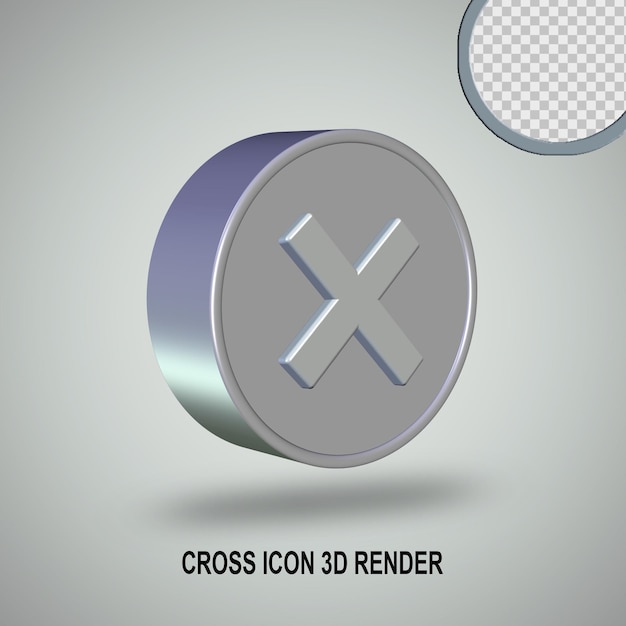 3d render cross icon silver