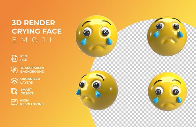 3d render crying face emoji