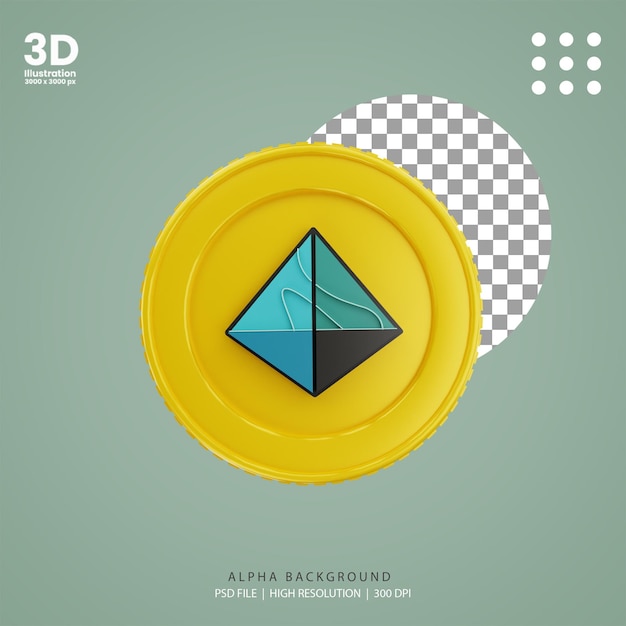 PSD 3d render crypto coin auora gold