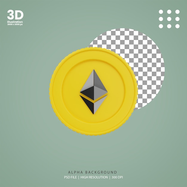 PSD 3d render crypto coin etherium gold