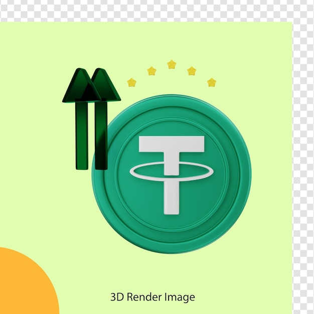 PSD 3d render crypto coin tether arrow up