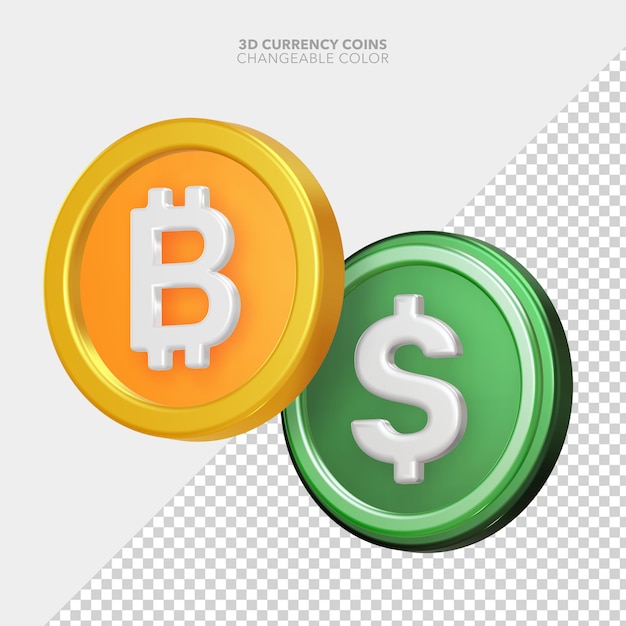 3d render cryptocurrency bitcoin crypto vs fiat money icons with isolated transparent background