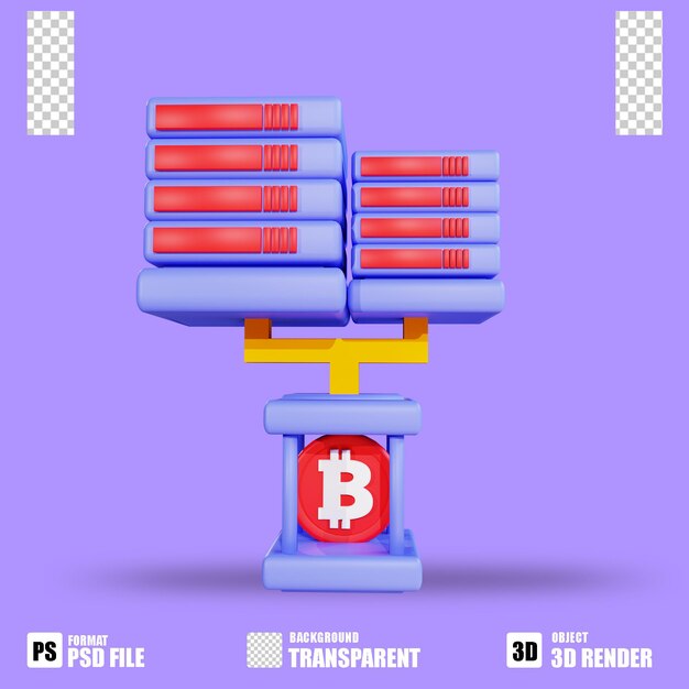 PSD 3d render cryptocurrency icon bitcoin server with trasparent background