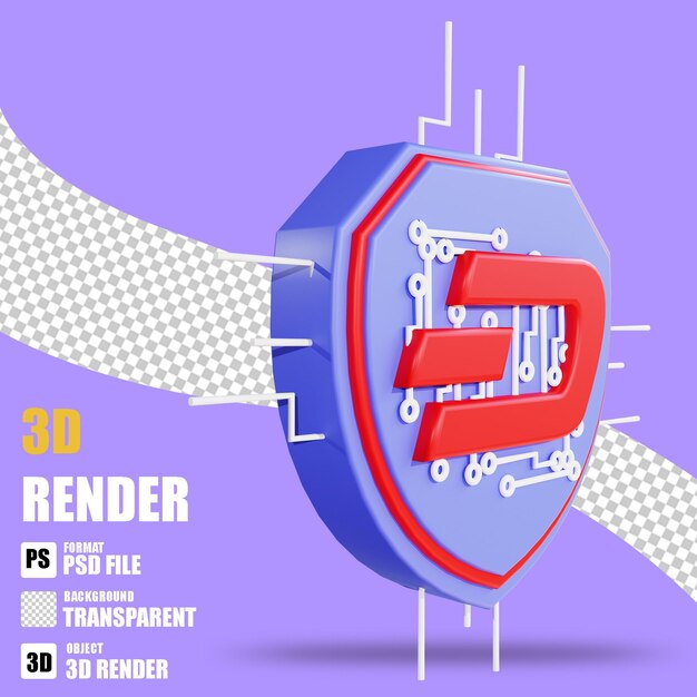 PSD 3d render cryptocurrency icon dash scurity 2 with trasparent background