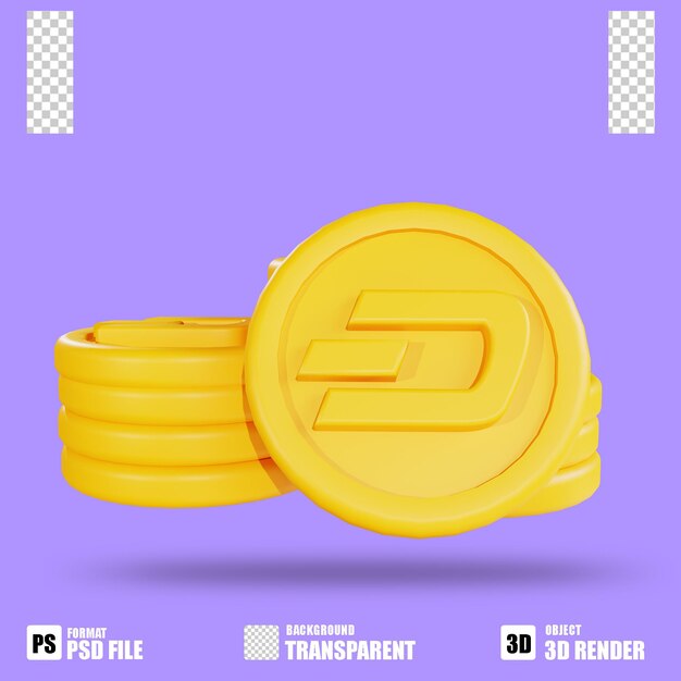 3d render cryptocurrency icon dashcoin 2 with trasparent background