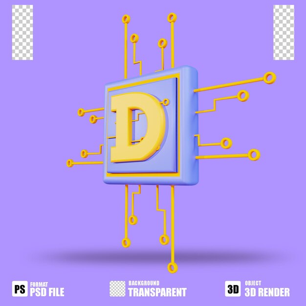 3d render cryptocurrency icon dogecoin 2 processor exchange with trasparent background