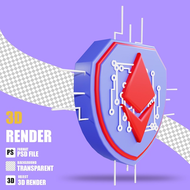 PSD 3d render cryptocurrency icon ethereum scurity 2 with trasparent background