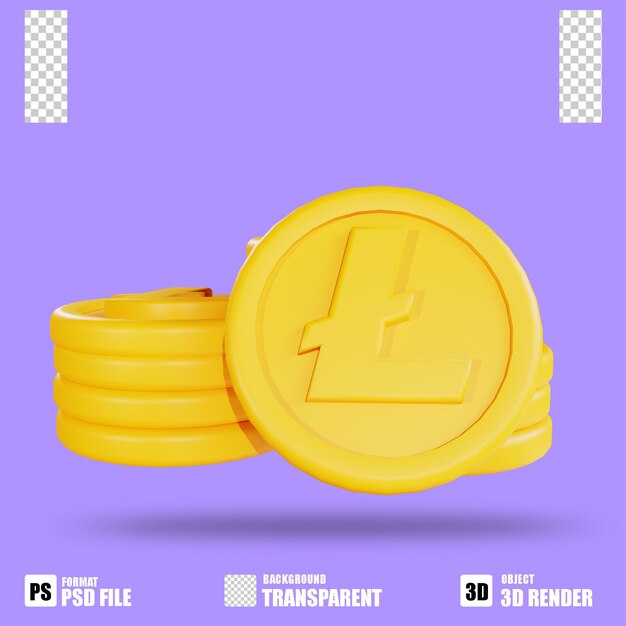 PSD 3d визуализация значок криптовалюты litecoin 2 с прозрачным фоном