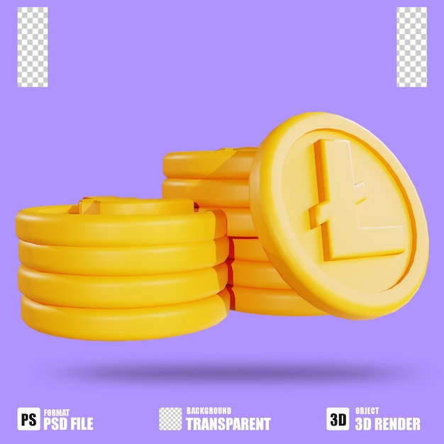 3d render cryptocurrency icon litecoin with trasparent background