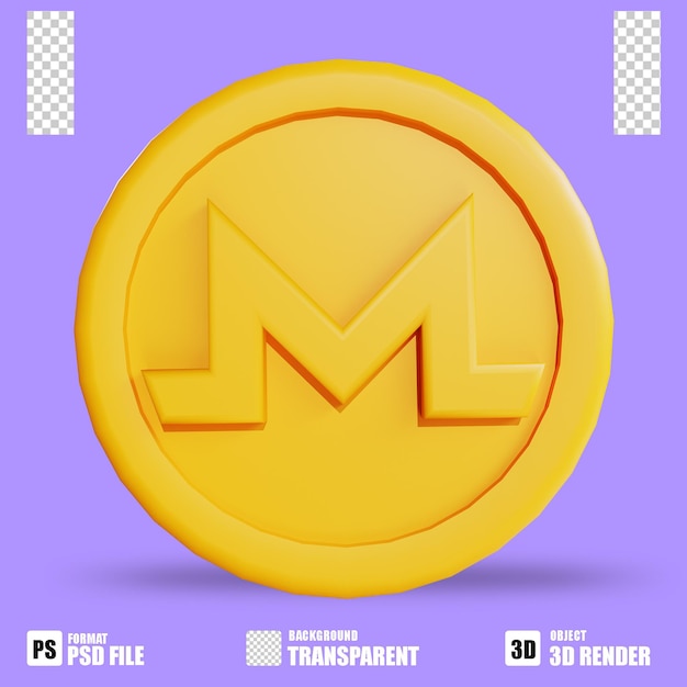 3D 렌더링 암호 화폐 아이콘 monero 2 투명 배경