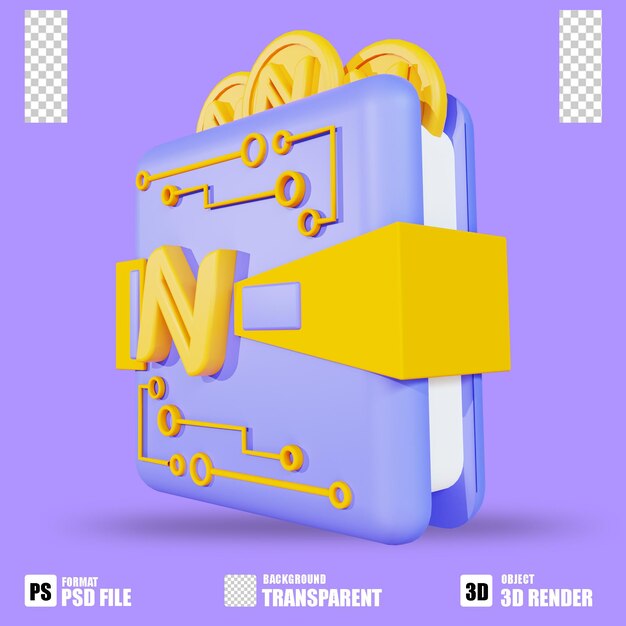 3d render cryptocurrency icon namecoin wallet 2 with trasparent background