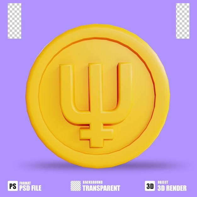 3D render cryptocurrency icon primecoin 2 with trasparent background