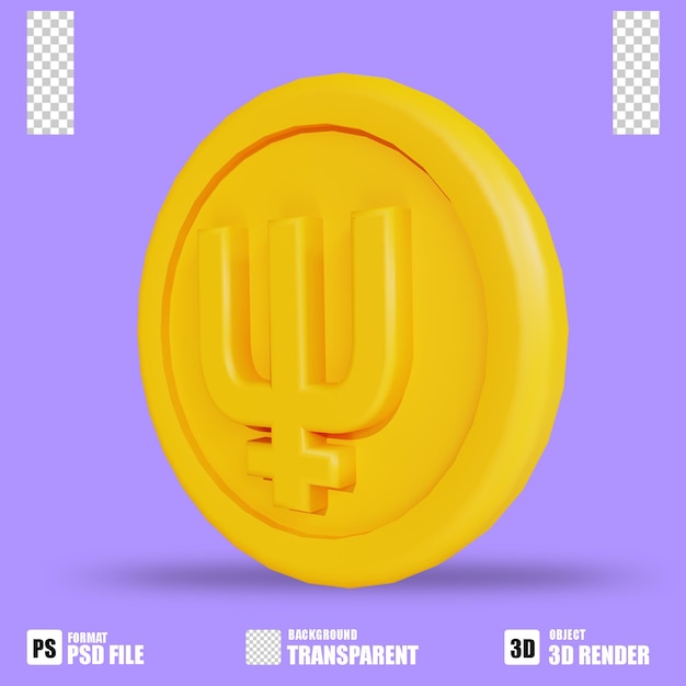 3D render cryptocurrency icon primecoin 3 with trasparent background