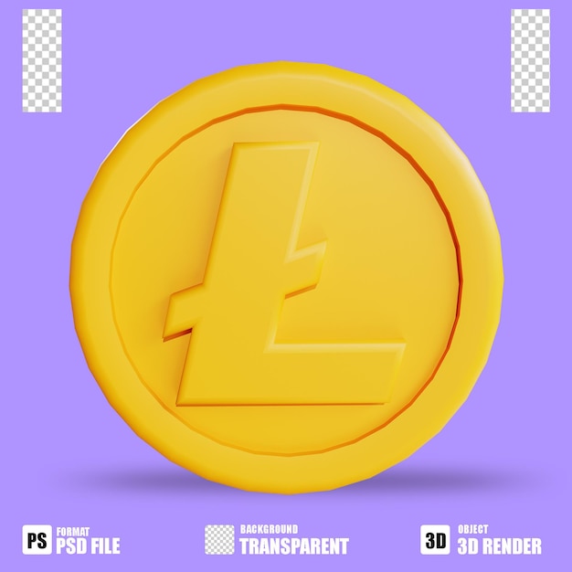 3d render cryptocurrency-pictogram litecoin 3 met transparante achtergrond