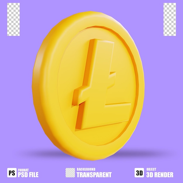 3D render cryptocurrency-pictogram litecoin met transparante achtergrond