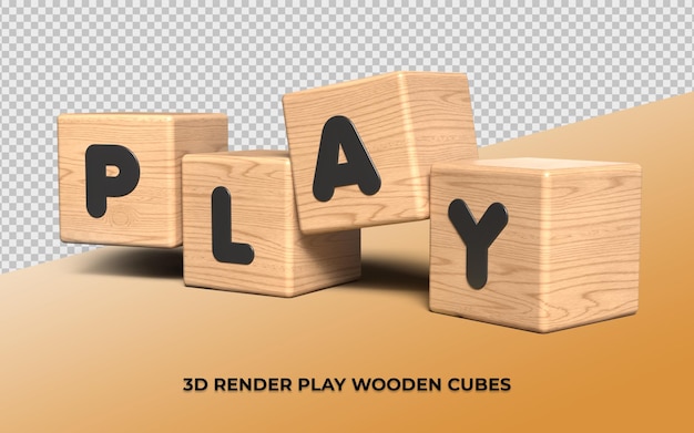 PSD 3d render cube wood letter 3d play