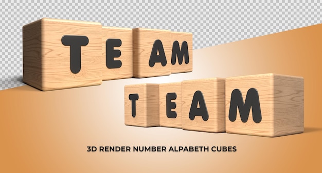 PSD 3d render cube wood letter team