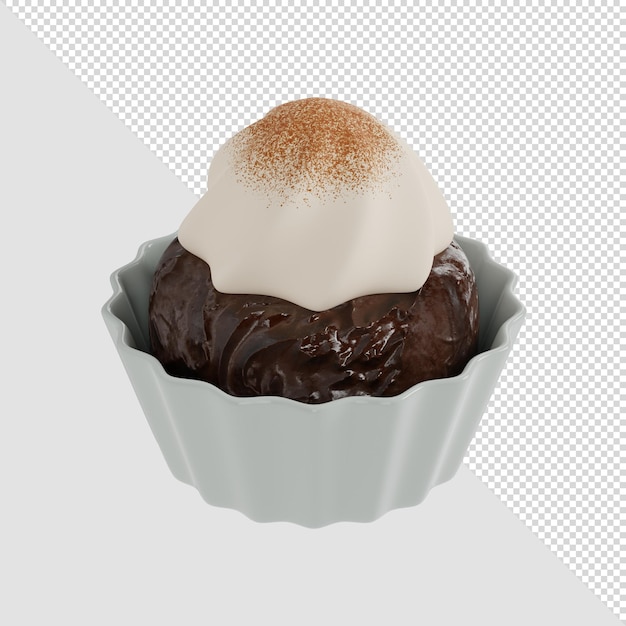 PSD rendering 3d cupcake al cioccolato con panna e cacao alla cannella