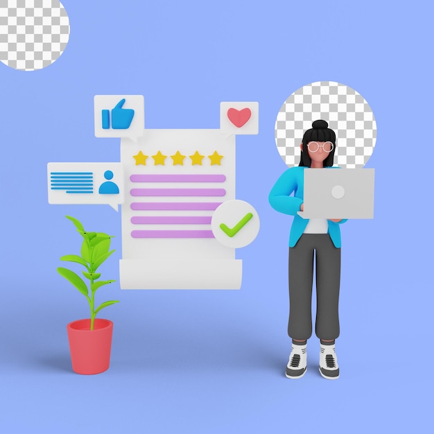 PSD 3d render of customer feedback management for you website landing page