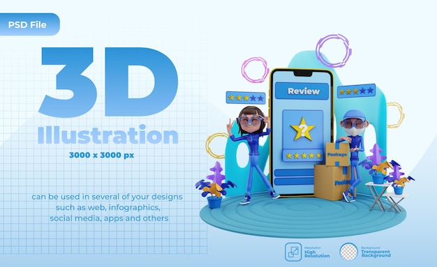 Illustrazione di recensioni dei clienti di rendering 3d