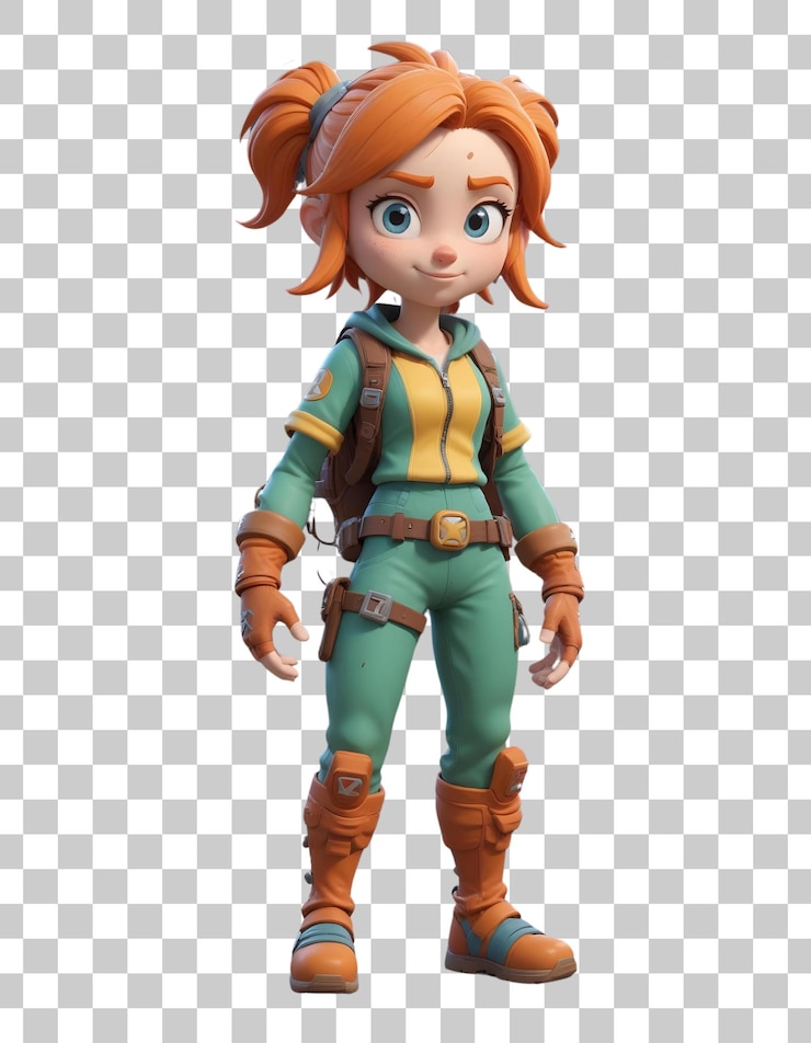 PSD 3d render of a cute adventurous girl character