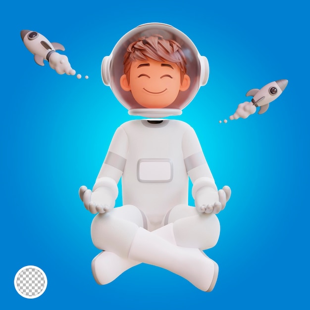 瞑想するかわいい宇宙飛行士を3dレンダリング