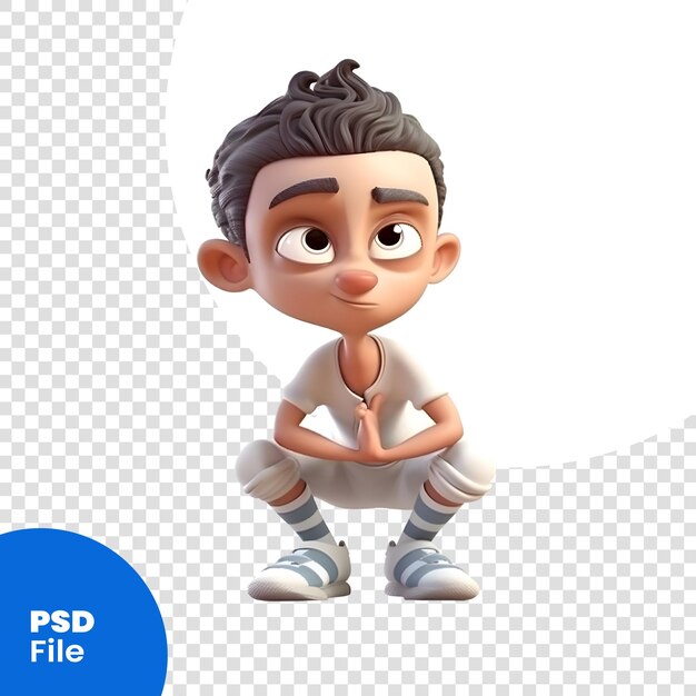 PSD 3d render of a cute boy doing yoga pose isolated on white background psd template