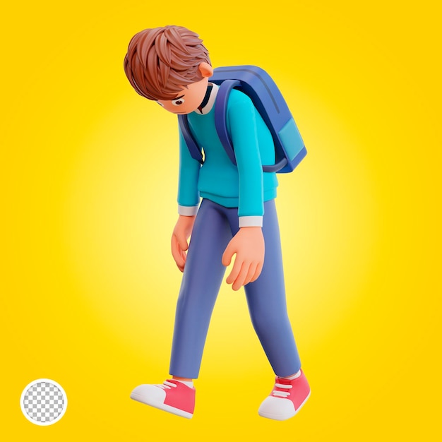 3d render cute boy walk limp