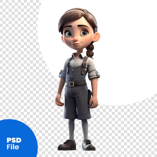 PSD render 3d di un ragazzo carino con acconciatura a trecce e modello psd uniforme