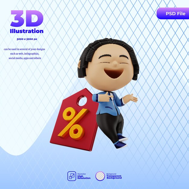 3d rende simpatico uomo d'affari con uno sconto