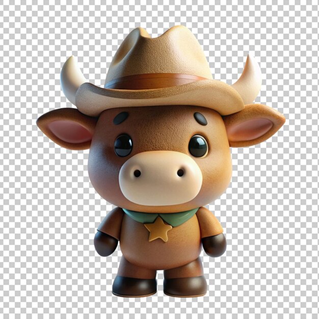 3d render of a cute cartoon ox with a cowboy hat