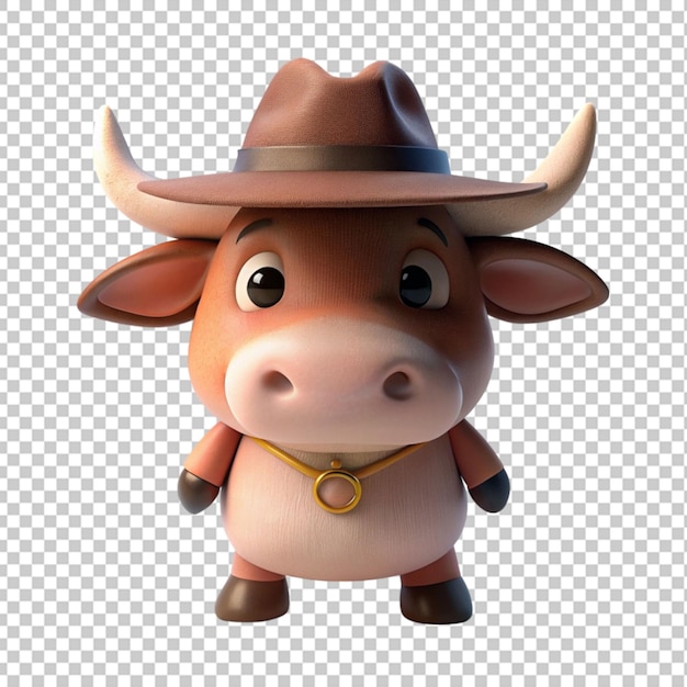 PSD 3d render of a cute cartoon ox with a cowboy hat
