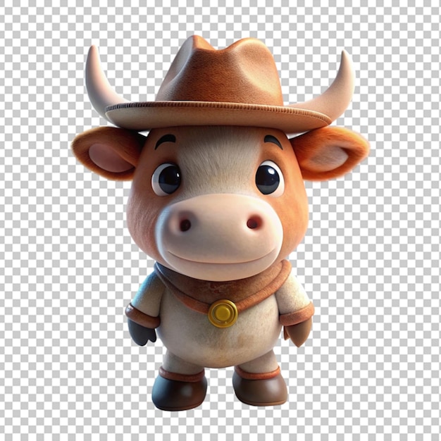 PSD 3d render of a cute cartoon ox with a cowboy hat