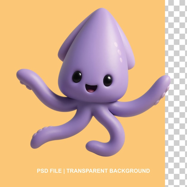 3d render of cute cartoon squid illustration