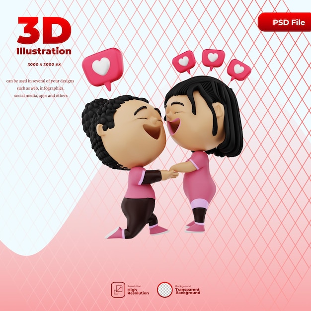 PSD 3d render cute character valentine day illustration