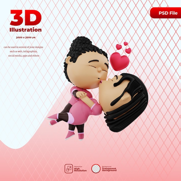 3dレンダリングかわいいキャラクターバレンタインデーのイラスト