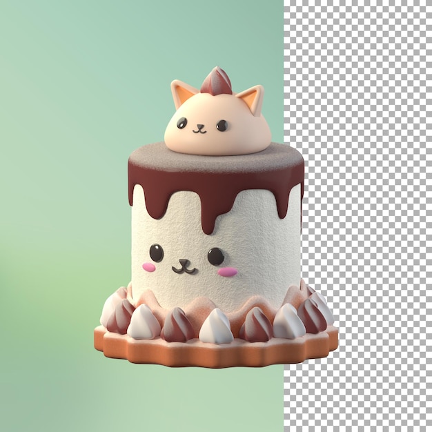 PSD rendering 3d della torta di gatto al cioccolato carino