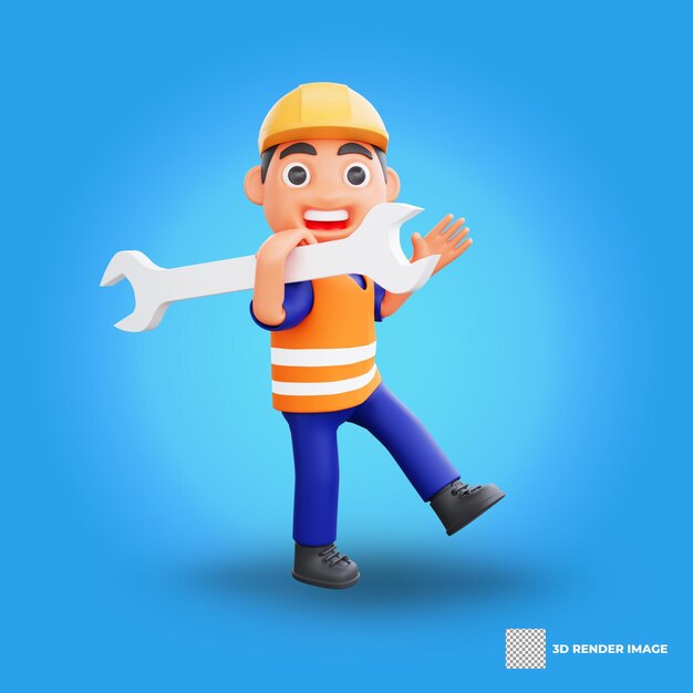 3d render cute construction workers activities