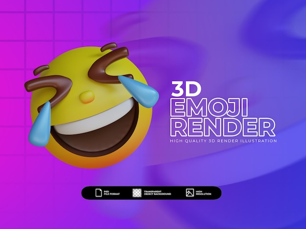 PSD 3d render cute emoji with crying while laughing expression illustration