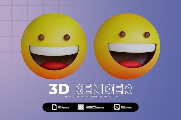 3d rendono simpatico set di emoji faccia felice