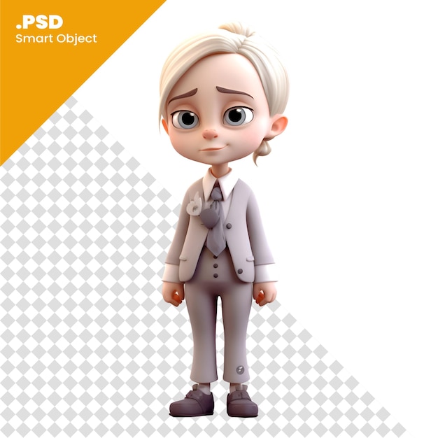 PSD 3d render di un bambino carino con i capelli biondi e cappotto modello psd