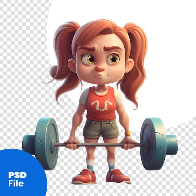 PSD rendering 3d di una bambina carina con un modello psd con bilanciere