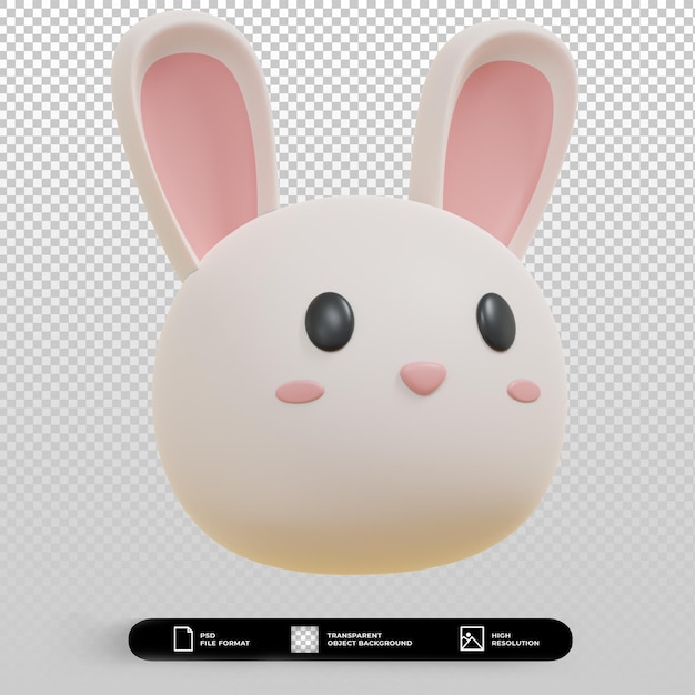 3d render cute rabbit face minimalist illustration