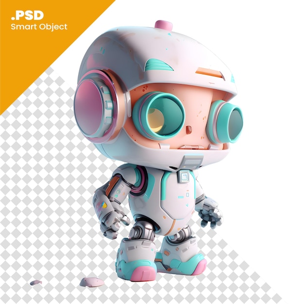 PSD 3d render of a cute robot 3d illustration psd template