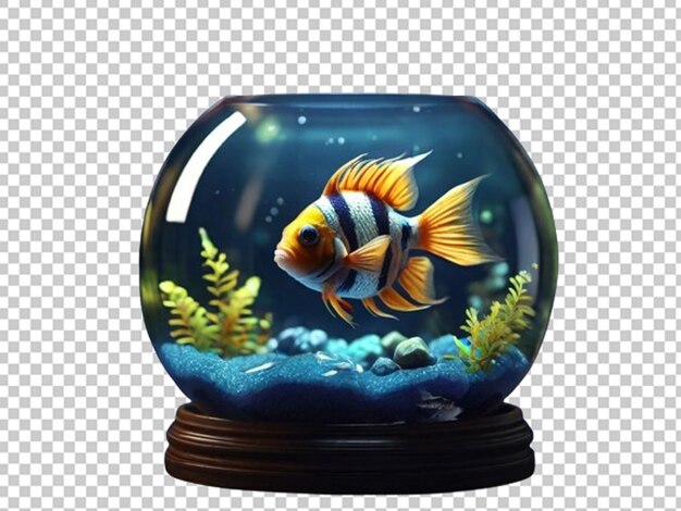 Render 3d di un carino pesce tropicale in ciotola