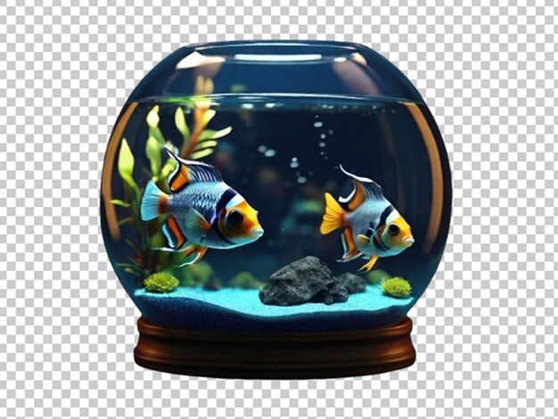 PSD render 3d di un carino pesce tropicale in ciotola