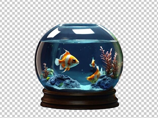 PSD render 3d di un carino pesce tropicale in ciotola