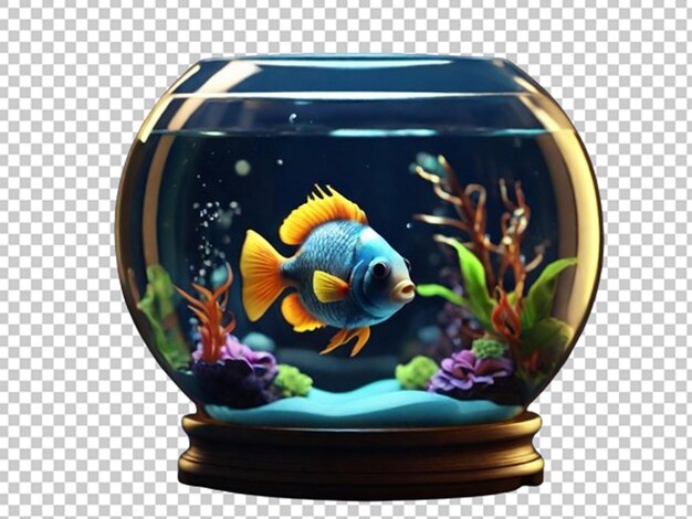 PSD render 3d di un carino pesce tropicale in ciotola