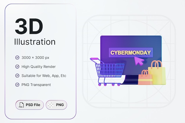 PSD 3d render cyber monday desktop cyber monday concept modern design