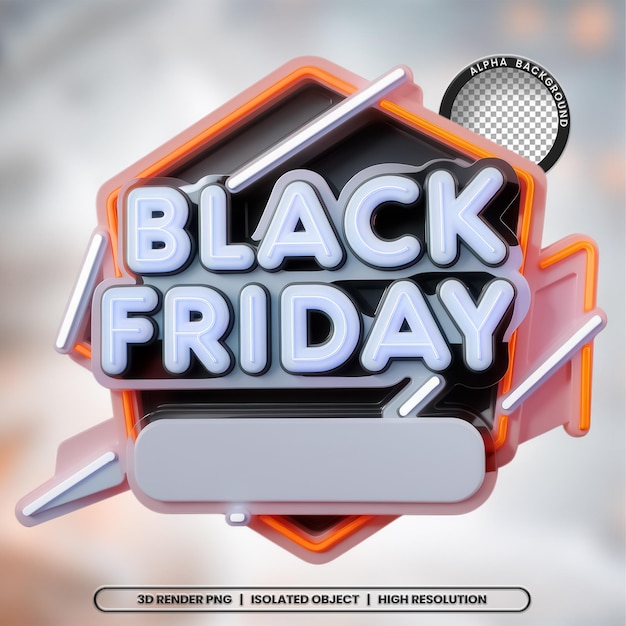 3D Render Czarnego Piątku Element znaczka ikona PSD PNG